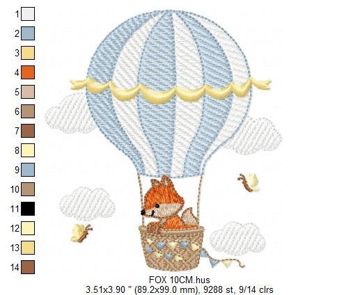 Fox embroidery designs - Hot air balloon embroidery design machine embroidery pattern - Animal embroidery file - woodland animals download