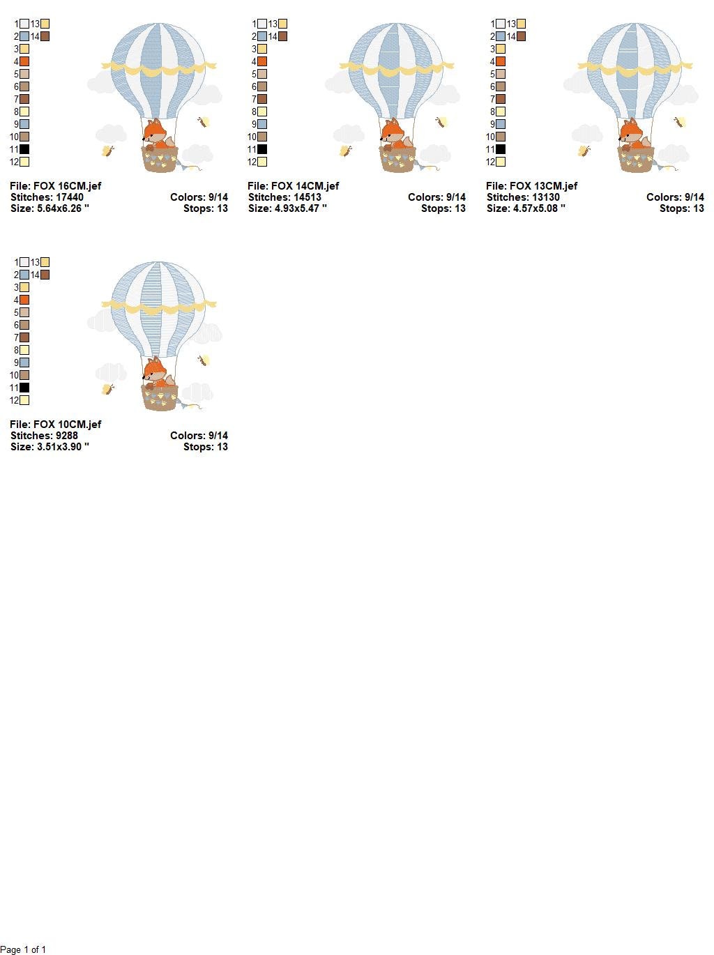 Fox embroidery designs - Hot air balloon embroidery design machine embroidery pattern - Animal embroidery file - woodland animals download