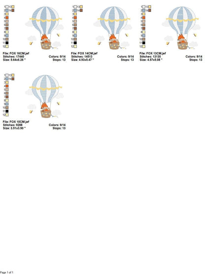 Fox embroidery designs - Hot air balloon embroidery design machine embroidery pattern - Animal embroidery file - woodland animals download