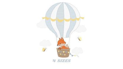 Fox embroidery designs - Hot air balloon embroidery design machine embroidery pattern - Animal embroidery file - woodland animals download