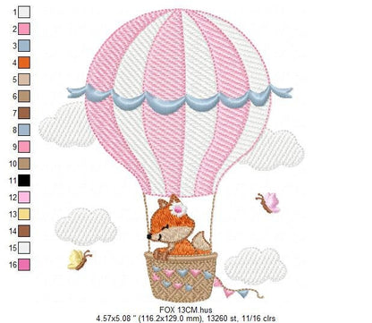 Fox embroidery designs - Hot air balloon embroidery design machine embroidery pattern - Animal embroidery file - woodland animals download