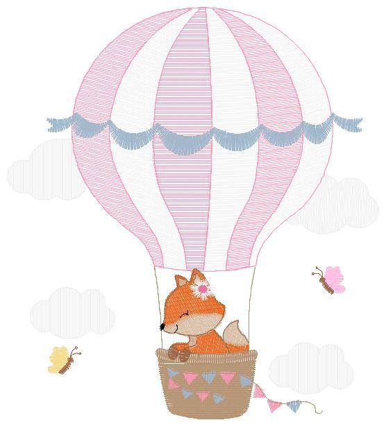 Fox embroidery designs - Hot air balloon embroidery design machine embroidery pattern - Animal embroidery file - woodland animals download