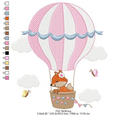 Fox embroidery designs - Hot air balloon embroidery design machine embroidery pattern - Animal embroidery file - woodland animals download