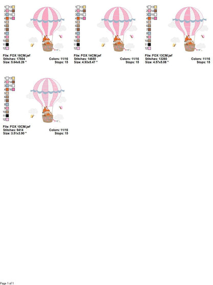 Fox embroidery designs - Hot air balloon embroidery design machine embroidery pattern - Animal embroidery file - woodland animals download