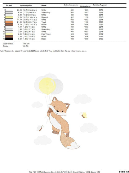 Fox embroidery designs - Hot air balloon embroidery design machine embroidery pattern - Animal embroidery file - woodland animals download