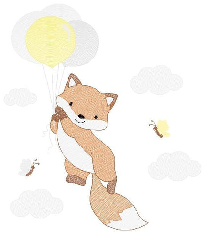 Fox embroidery designs - Hot air balloon embroidery design machine embroidery pattern - Animal embroidery file - woodland animals download