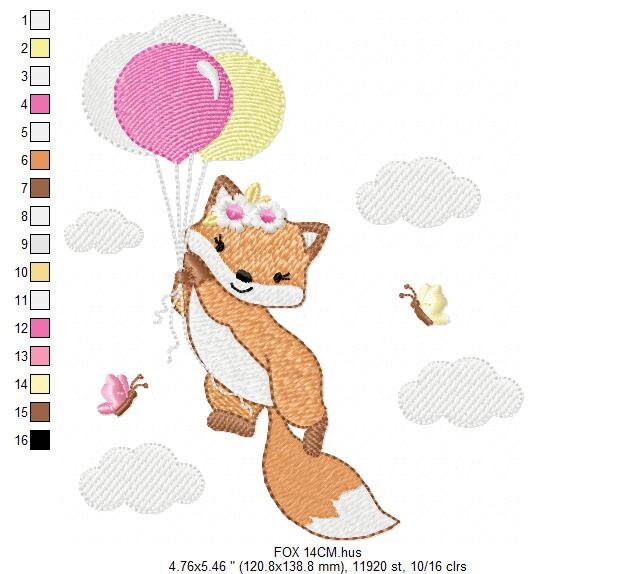 Fox embroidery designs - Hot air balloon embroidery design machine embroidery pattern - Animal embroidery file - woodland animals download Marcia Embroidery