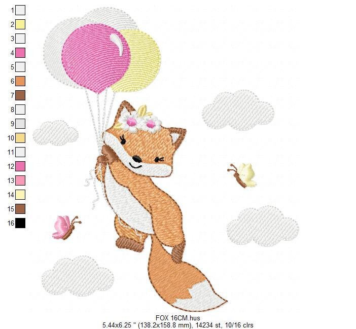 Fox embroidery designs - Hot air balloon embroidery design machine embroidery pattern - Animal embroidery file - woodland animals download Marcia Embroidery