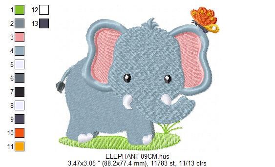 Elephant with Butterfly embroidery designs -  Safari Wild Animal machine embroidery pattern - Baby Boy file - Instant download pes jef dst