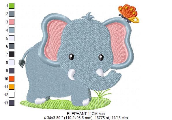 Elephant with Butterfly embroidery designs -  Safari Wild Animal machine embroidery pattern - Baby Boy file - Instant download pes jef dst