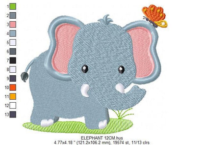 Elephant with Butterfly embroidery designs -  Safari Wild Animal machine embroidery pattern - Baby Boy file - Instant download pes jef dst