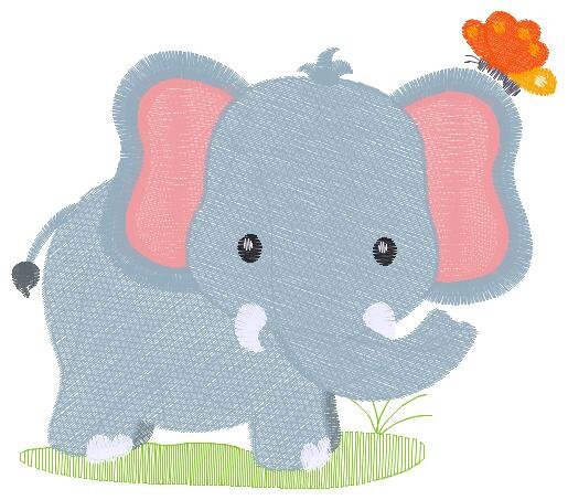 Elephant with Butterfly embroidery designs -  Safari Wild Animal machine embroidery pattern - Baby Boy file - Instant download pes jef dst