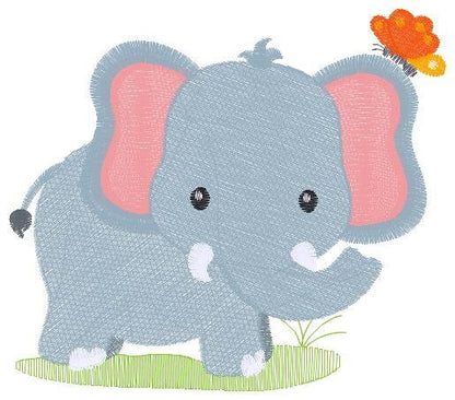 Elephant with Butterfly embroidery designs -  Safari Wild Animal machine embroidery pattern - Baby Boy file - Instant download pes jef dst