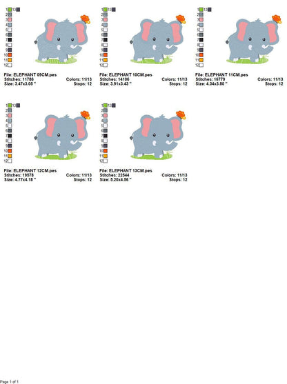 Elephant with Butterfly embroidery designs -  Safari Wild Animal machine embroidery pattern - Baby Boy file - Instant download pes jef dst