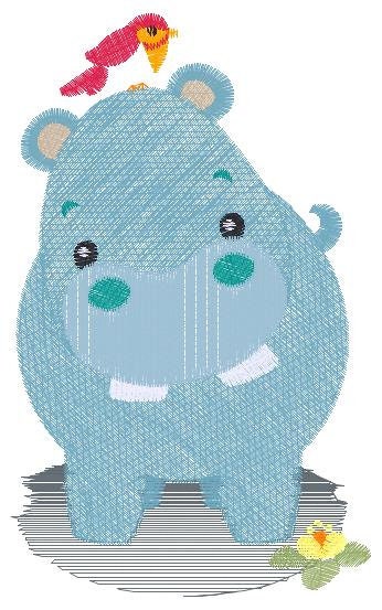 Hippo with bird embroidery designs - Hippopotamus machine embroidery pattern - Baby Boy Safari Wild Animal file - Instant download pes jef