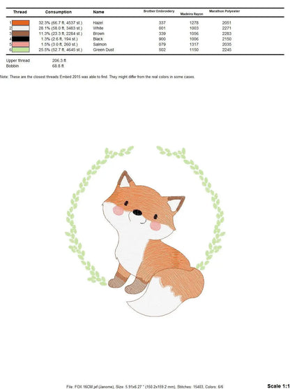 Fox embroidery designs - Red Fox embroidery design machine embroidery pattern - Animal embroidery file - Baby boy design pes jef vp3 frame Marcia Embroidery