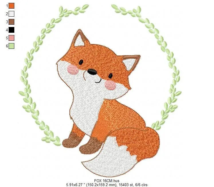 Fox embroidery designs - Red Fox embroidery design machine embroidery pattern - Animal embroidery file - Baby boy design pes jef vp3 frame Marcia Embroidery