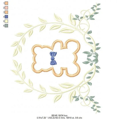 Bear embroidery designs - Laurel embroidery design machine embroidery pattern - wreath king bear applique design - baby boy embroidery file Marcia Embroidery