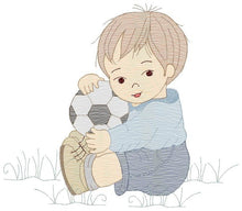 Carica l&#39;immagine nel visualizzatore di Gallery, Baby boy embroidery designs - Soccer embroidery design machine embroidery file - Boy with ball embroidery - Soccer player instant download
