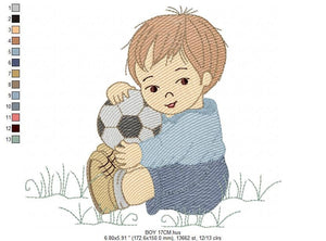 Baby boy embroidery designs - Soccer embroidery design machine embroidery file - Boy with ball embroidery - Soccer player instant download