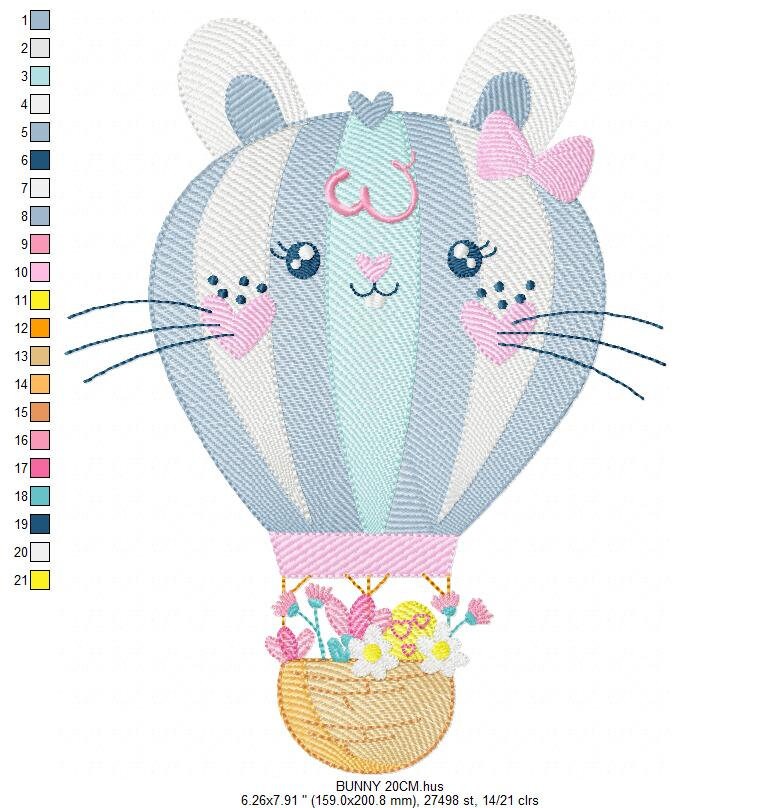 Balloon embroidery designs - Hot air balloon embroidery design machine embroidery pattern - Rabbit ears embroidery file - instant download - Marcia Embroidery