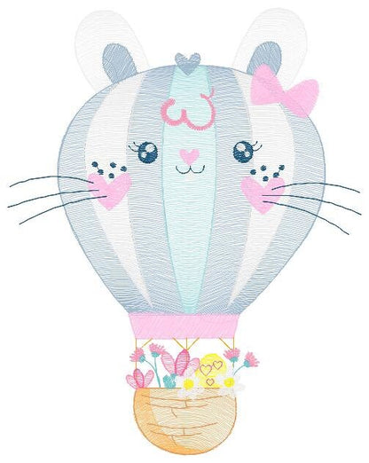 Balloon embroidery designs - Hot air balloon embroidery design machine embroidery pattern - Rabbit ears embroidery file - instant download - Marcia Embroidery
