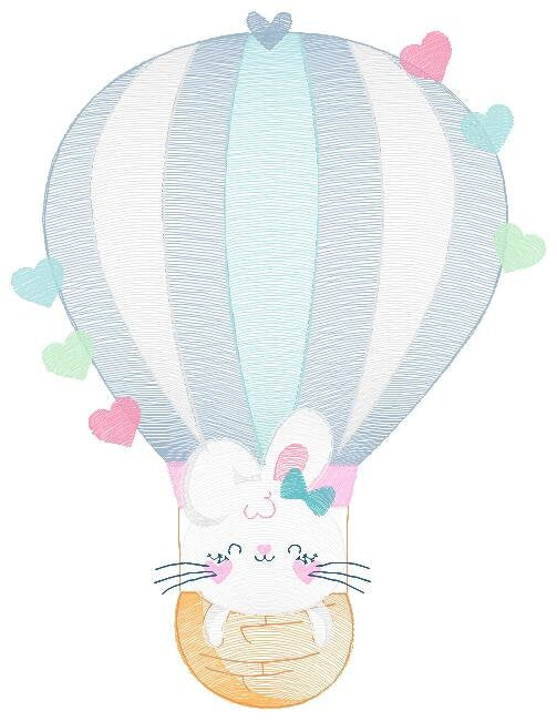Balloon embroidery designs - Hot air balloon embroidery design machine embroidery pattern - Balloon with Bunny embroidery file pes download - Marcia Embroidery