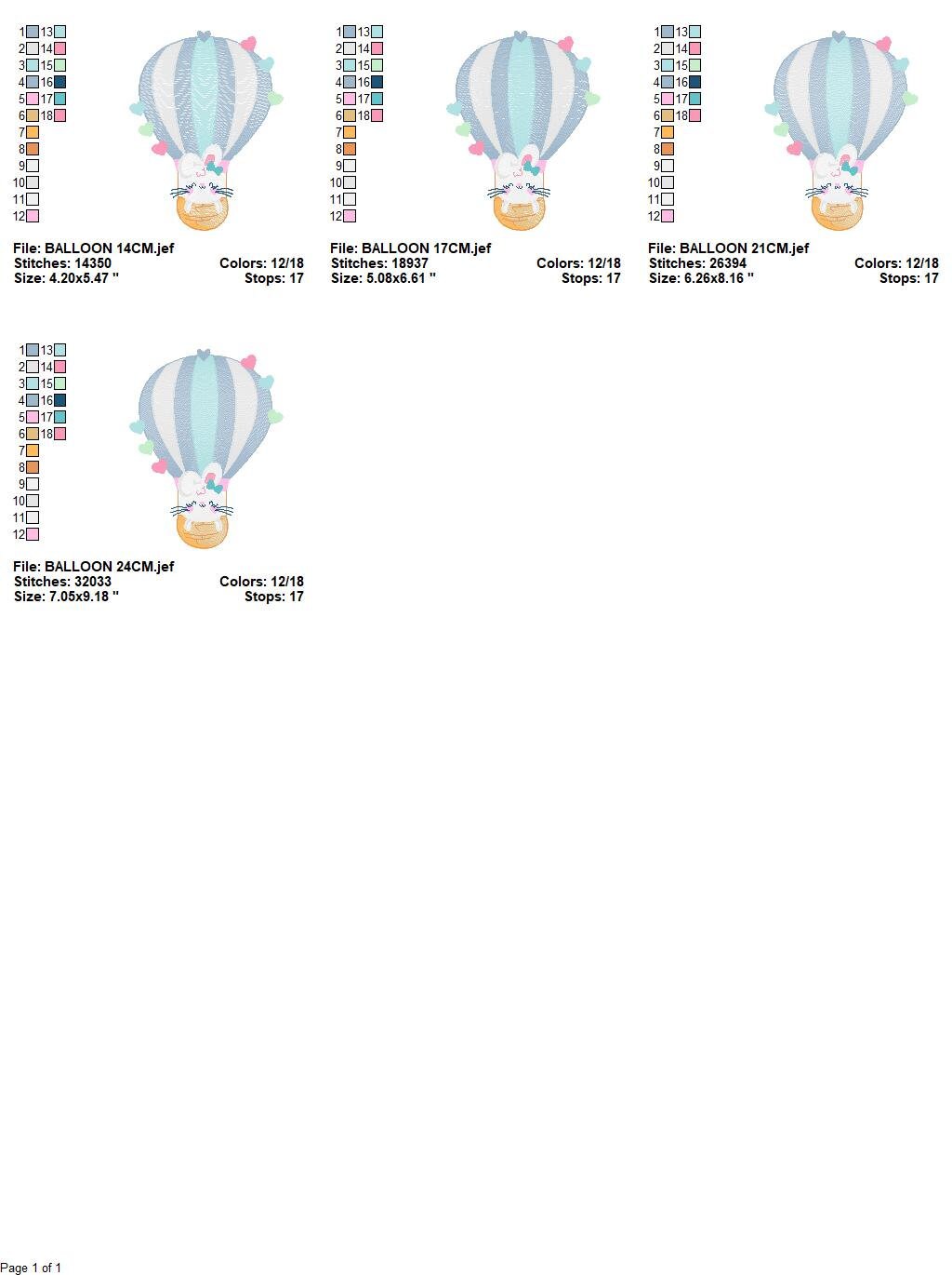 Balloon embroidery designs - Hot air balloon embroidery design machine embroidery pattern - Balloon with Bunny embroidery file pes download - Marcia Embroidery