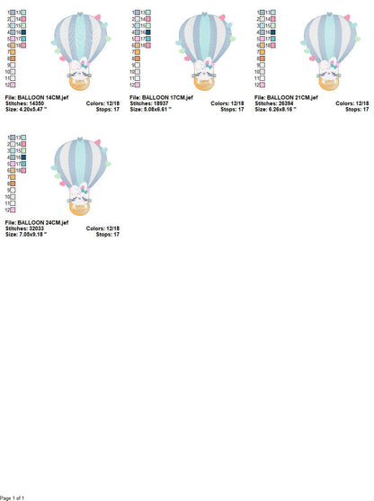 Balloon embroidery designs - Hot air balloon embroidery design machine embroidery pattern - Balloon with Bunny embroidery file pes download - Marcia Embroidery