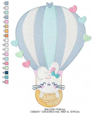 Balloon embroidery designs - Hot air balloon embroidery design machine embroidery pattern - Balloon with Bunny embroidery file pes download - Marcia Embroidery