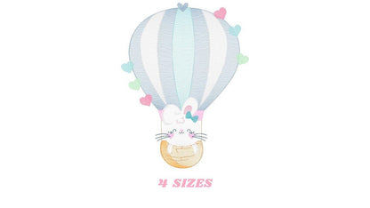 Balloon embroidery designs - Hot air balloon embroidery design machine embroidery pattern - Balloon with Bunny embroidery file pes download - Marcia Embroidery