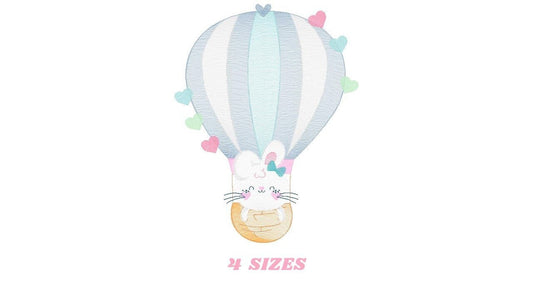Balloon embroidery designs - Hot air balloon embroidery design machine embroidery pattern - Balloon with Bunny embroidery file pes download - Marcia Embroidery