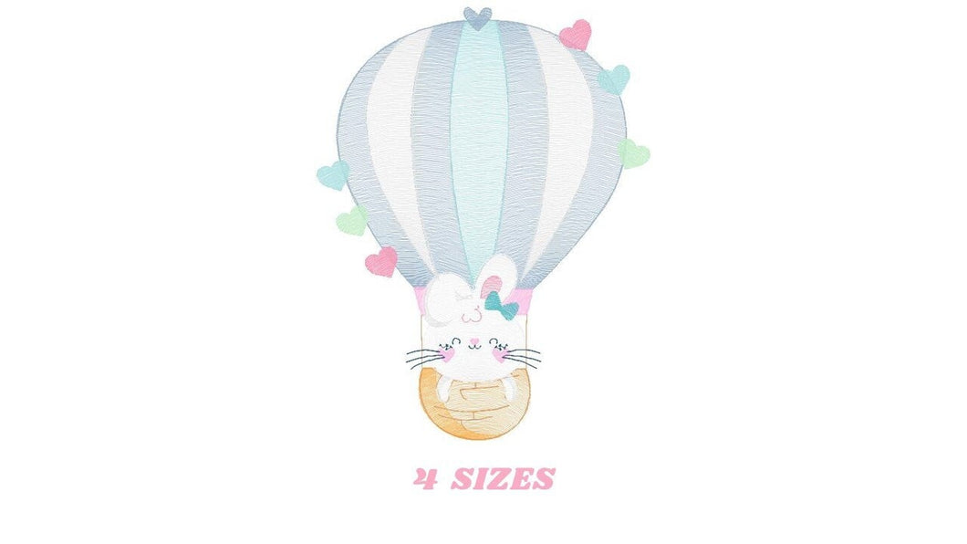 Balloon embroidery designs - Hot air balloon embroidery design machine embroidery pattern - Balloon with Bunny embroidery file pes download