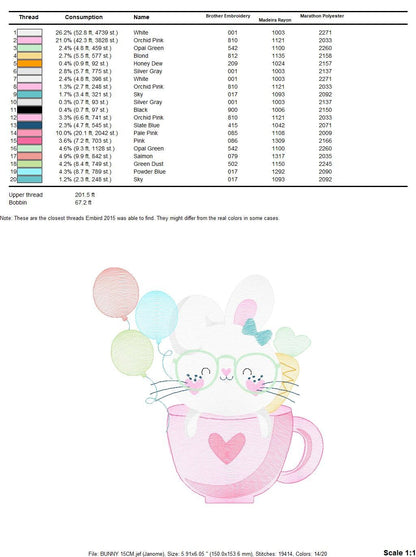 Easter Bunny embroidery design - Rabbit embroidery designs machine embroidery pattern - Baby girl embroidery file - Rabbit with balloons jef - Marcia Embroidery