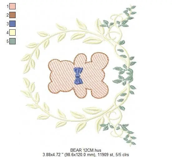 Bear embroidery designs - Laurel embroidery design machine embroidery pattern - laurel wreath embroidery file - bear baby boy embroidery Marcia Embroidery
