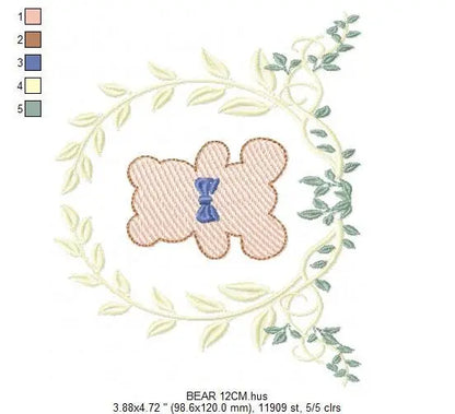 Bear embroidery designs - Laurel embroidery design machine embroidery pattern - laurel wreath embroidery file - bear baby boy embroidery Marcia Embroidery