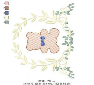 Bear embroidery designs - Laurel embroidery design machine embroidery pattern - laurel wreath embroidery file - bear baby boy embroidery