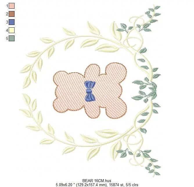 Bear embroidery designs - Laurel embroidery design machine embroidery pattern - laurel wreath embroidery file - bear baby boy embroidery Marcia Embroidery