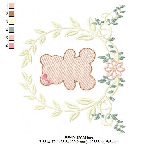 Bear embroidery designs - Laurel embroidery design machine embroidery pattern - laurel wreath embroidery file - bear baby boy embroidery - Marcia Embroidery