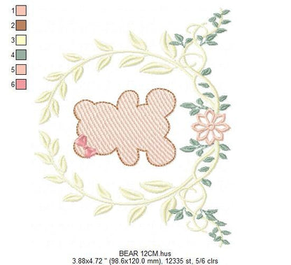 Bear embroidery designs - Laurel embroidery design machine embroidery pattern - laurel wreath embroidery file - bear baby boy embroidery - Marcia Embroidery