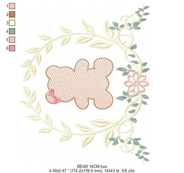 Bear embroidery designs - Laurel embroidery design machine embroidery pattern - laurel wreath embroidery file - bear baby boy embroidery - Marcia Embroidery
