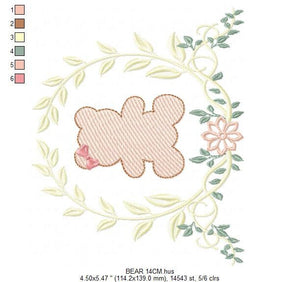 Bear embroidery designs - Laurel embroidery design machine embroidery pattern - laurel wreath embroidery file - bear baby boy embroidery