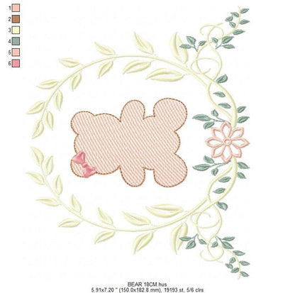 Bear embroidery designs - Laurel embroidery design machine embroidery pattern - laurel wreath embroidery file - bear baby boy embroidery - Marcia Embroidery