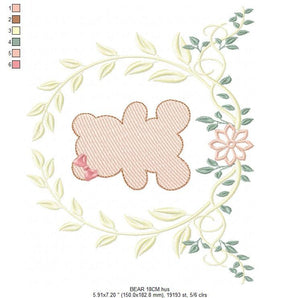 Bear embroidery designs - Laurel embroidery design machine embroidery pattern - laurel wreath embroidery file - bear baby boy embroidery