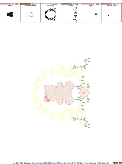 Bear embroidery designs - Laurel embroidery design machine embroidery pattern - laurel wreath embroidery file - bear baby boy embroidery - Marcia Embroidery