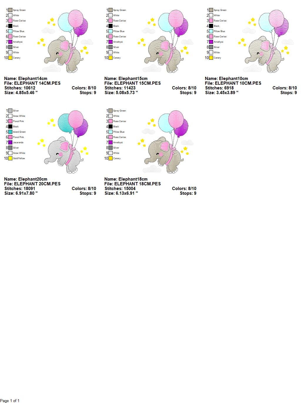 Elephant embroidery designs - Safari wild animal with balloons  machine embroidery pattern - Elephant with balloons - Instant download pes Marcia Embroidery