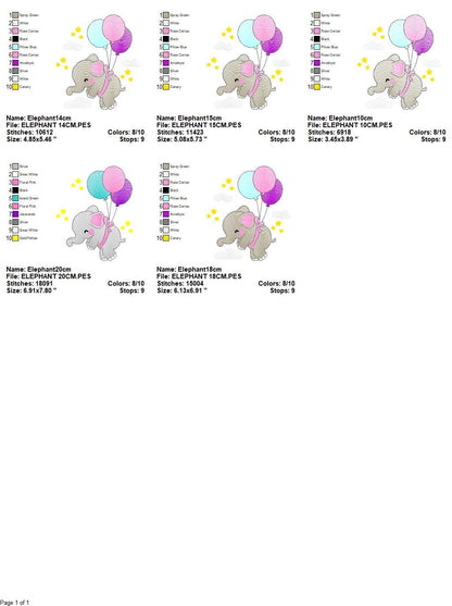 Elephant embroidery designs - Safari wild animal with balloons  machine embroidery pattern - Elephant with balloons - Instant download pes Marcia Embroidery