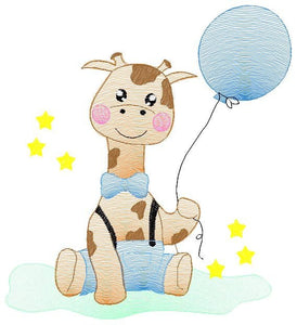 Baby Giraffe embroidery design - Animal embroidery designs machine embroidery pattern - Baby boy embroidery file - giraffe with balloons pes