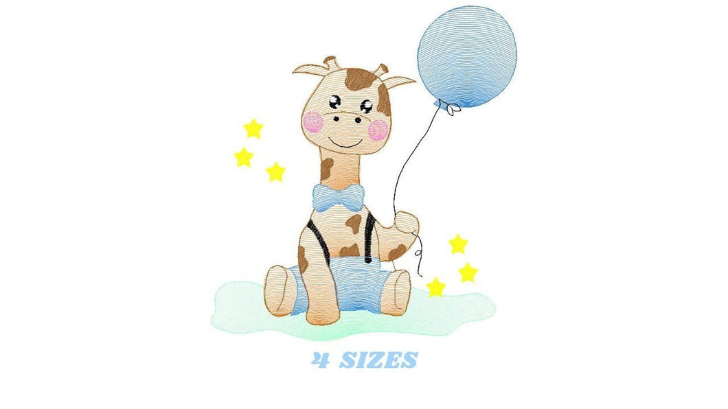 Baby Giraffe embroidery design - Animal embroidery designs machine embroidery pattern - Baby boy embroidery file - giraffe with balloons pes