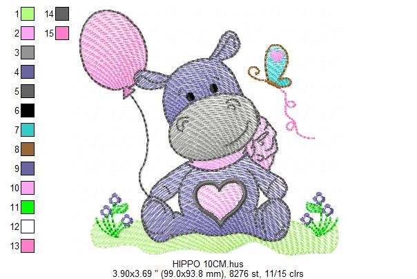 Hippo embroidery designs - Safari embroidery design machine embroidery pattern - Animal embroidery file - baby girl embroidery pes download